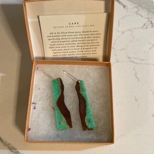 Mountainside handmade chrysoprase large sliced stone earrings.